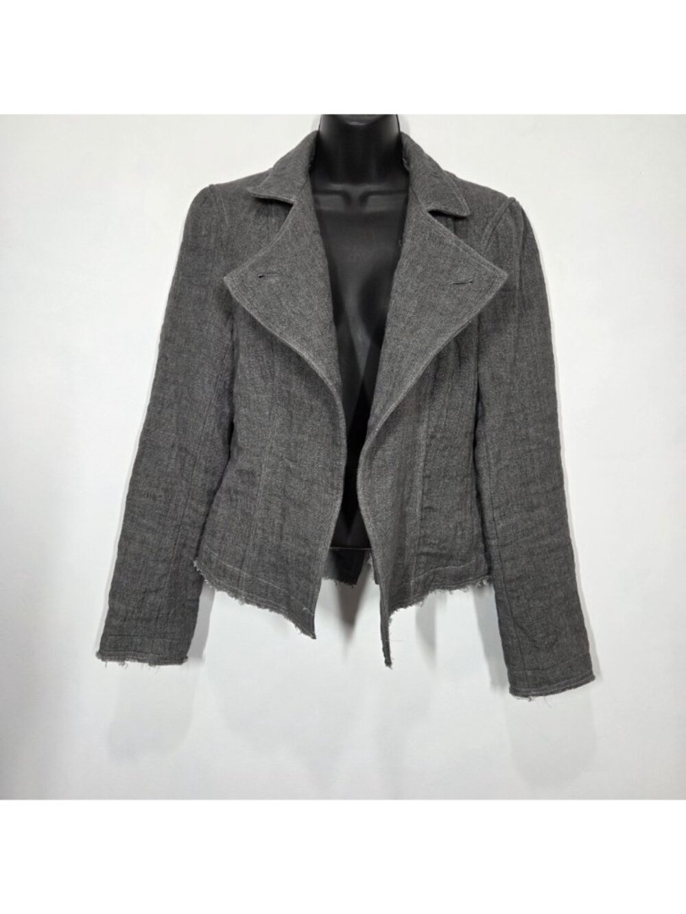 Peruvian Connection Blazer 6 Gray Linen Blend Moto Quiet Luxury Raw Hem Jacket
